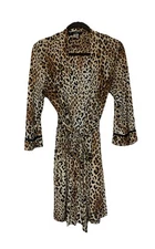 Studio Donatella Women's S/M Leopard Print Attached Belt Luxury Soft Robe (AA42)