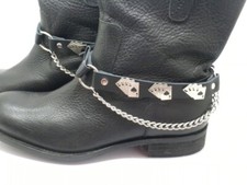 Genuine Leather Deadman Hand Motorcycle Boot Straps W Under Boot Heel Chain New