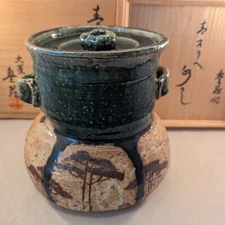 Japanese Mino Oribe Studio Pottery LNT Arakawa Toyozo 荒川 豊蔵 Mizusashi Jar​