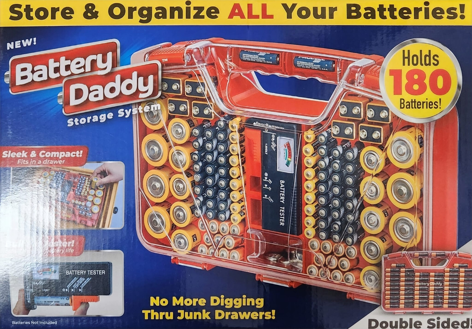Battery Daddy Carry Case Storage for 180 Batteries with Battery Tester