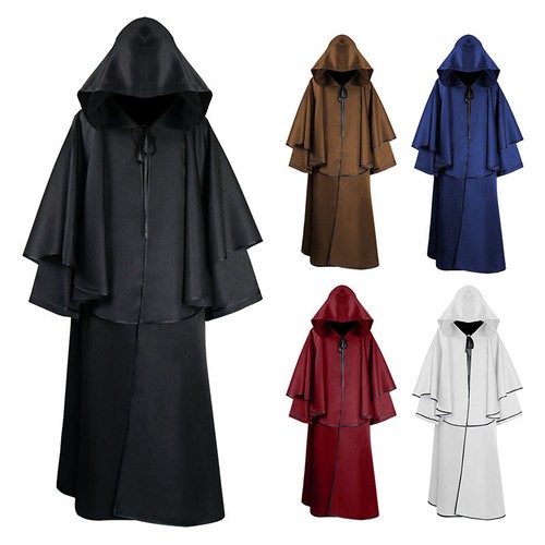 Mens Cape Cloak Long Loose Poncho Hooded Jacket Coat Top Medieval Costume