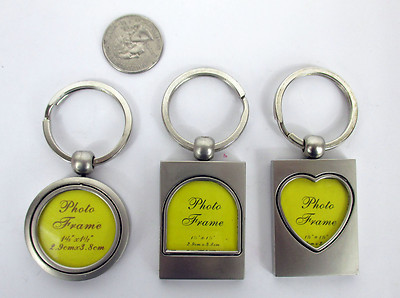 LOT OF 2--1.5~1.7 INCH LONG ''PHOTO'' FRAME KEYCHAIN  NICKEL TONE HEAVY METAL KEY 