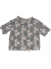 ZARA S Top Sequin Pink 3d Feathers Textured Sheer Short Sleeve Ivory Mesh Boxy