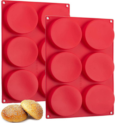Hamburger Bun Molds 2 Pack Silicone Baking Pans, 4 Inch Muffin Top Pan Egg Sandw