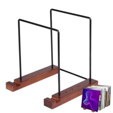 Record Holder Stand Wood Metal Tabletop Vinyl Album Storage Rack Organizer Shelf
