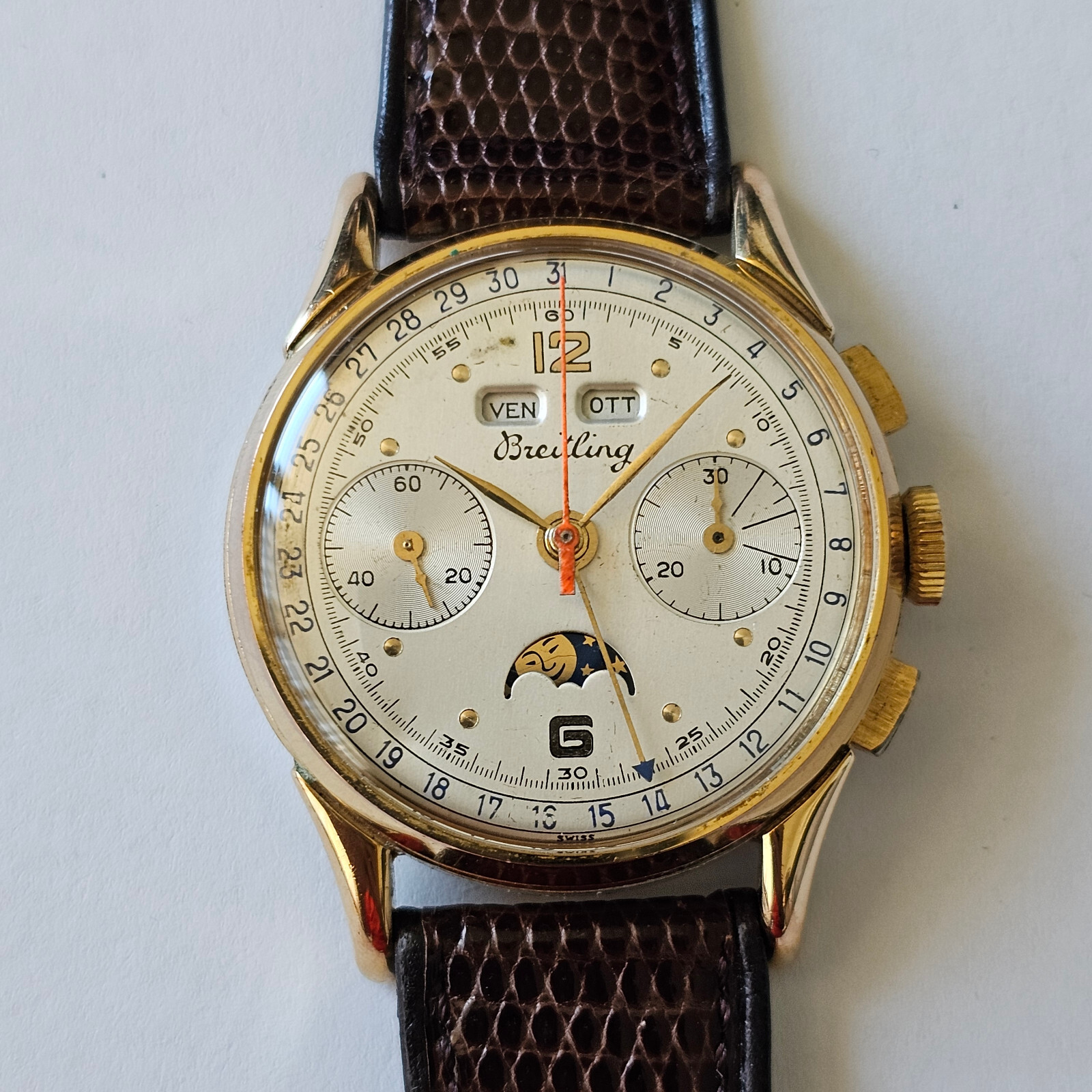 BREITLING-DATOR-CHRONOGRAPH-TRIPLE DATE MOONPHASE-COLUMN WHEEL-VENUS 195-RARE
