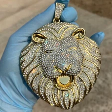 Huge Big Lion Head Jumbo Large Hip Hop Pendant 14K Gold Plated Iced Bling Out CZ