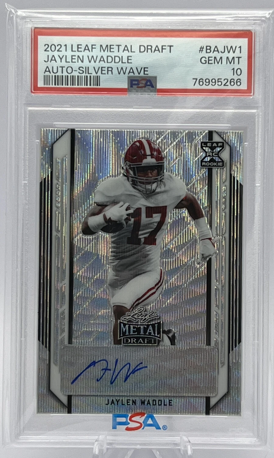 Jaylen Waddle Leaf Metal Draft Autographs #BAJW1 Silver Wave