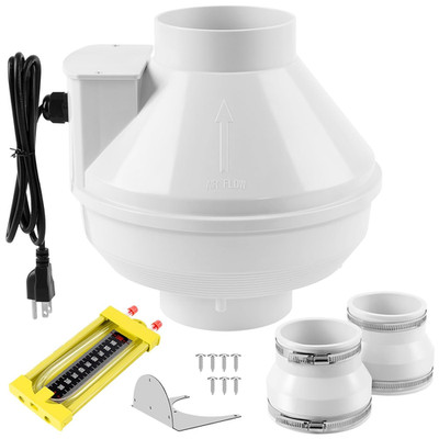 Quiet Radon Fan Kit with Rubber Couplers, 260 CFM, IP67 Waterproof