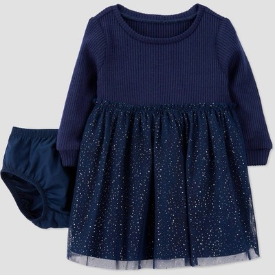 Carter's Baby Girls Dress + Bloomers, Navy Blue Sparkly Special 9M 9 Months, New