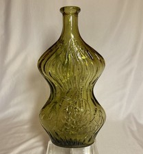 Vintage Empoli Hourglass Olive Green Glass Bottle Grape Design No Stopper
