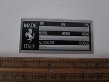 Ferrari Metal Vin Plate Plaque Vintage Dino Daytona 308 328 348 F355 348 GTS GTB