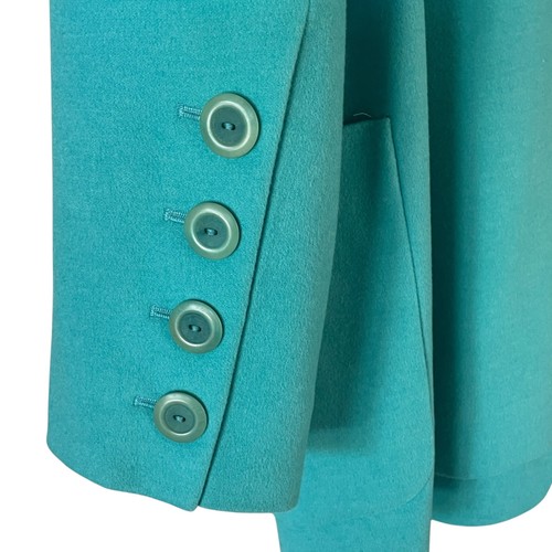 ESCADA Margaretha Ley Size 42/12 Turquoise Teal Wool Silk Double Breasted Blazer - Picture 5 of 11