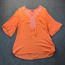 Lilly Pulitzer Womens Orange Embroidered V-Neck Tunic Top Medium M