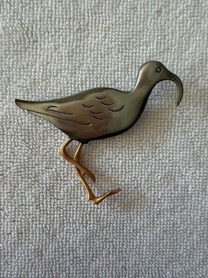 VTG Shields Pewter Sandpiper Pin Brooch Two Tone Silver Gold Hard to Find Design