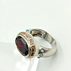 Vintage Designer Sterling Silver 925 9K Gold Garnet Opal Ring Sz 8