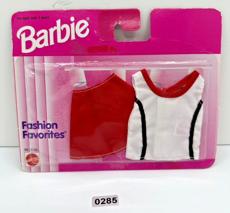 Vintage 1996 Barbie Fashion Favorites Red Skirt & White Top Outfit #68000-94 NIP