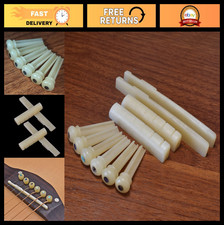 Unbleached Guitar Bridge Pins 6pcs, Bone Nuts  Saddles Set for Acoustic Guitar