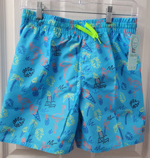 Laguna Boys Swim Trunks Size Large Blue Tropical Print New with Tags UPF 50