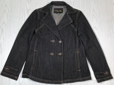 Vintage Y2K Denim Jacket Women 1XL Black Cotton Double Breasted Blazer Milky Way