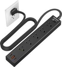 Flat Plug Power Strip, 6 Ft Ultra Thin Extension Cord, Surge Protector with 5 Ou