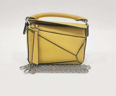 LOEWE GHW Mini Puzzle 2 Way Shoulder Bag Handbag Calfskin Leather Yellow Bag