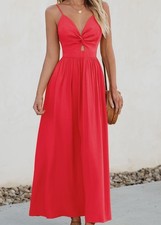 Nwt Cupshe Maxi Red Color Womens Dress Size Medium Tie Back