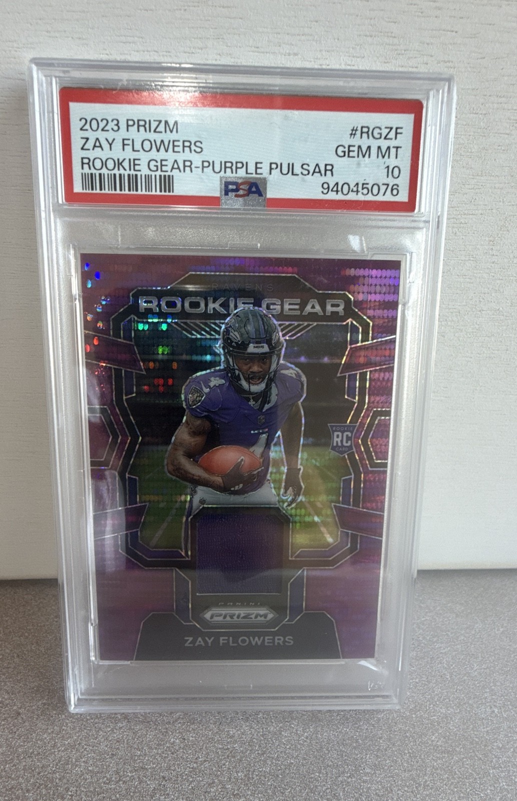 Zay Flowers Panini Prizm Rookie Gear #RGZF Purple Pulsar
