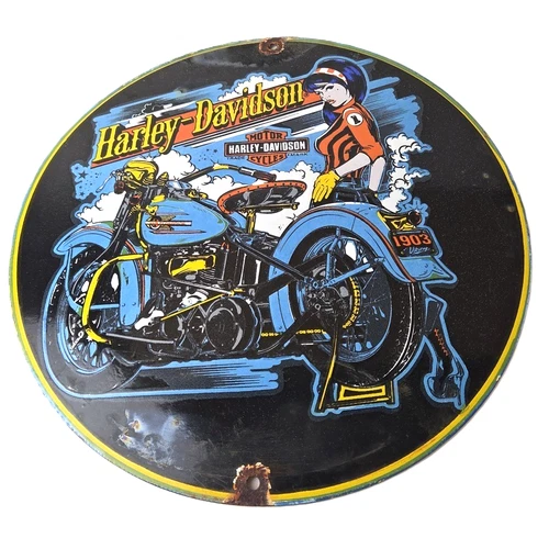 Vintage Harley Davidson Motorcycles Sign - Biker Babe Gas Pump Porcelain Sign