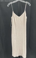 Express Women's Tan Pleated Midi Slip Dress V-Neck Spaghetti Straps NWT Sz M