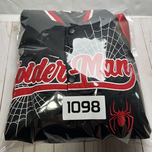 Marvel Spiderman Bomber Jacket Mens 2X Big Black Red Colorblock Snap Button - Picture 11 of 11