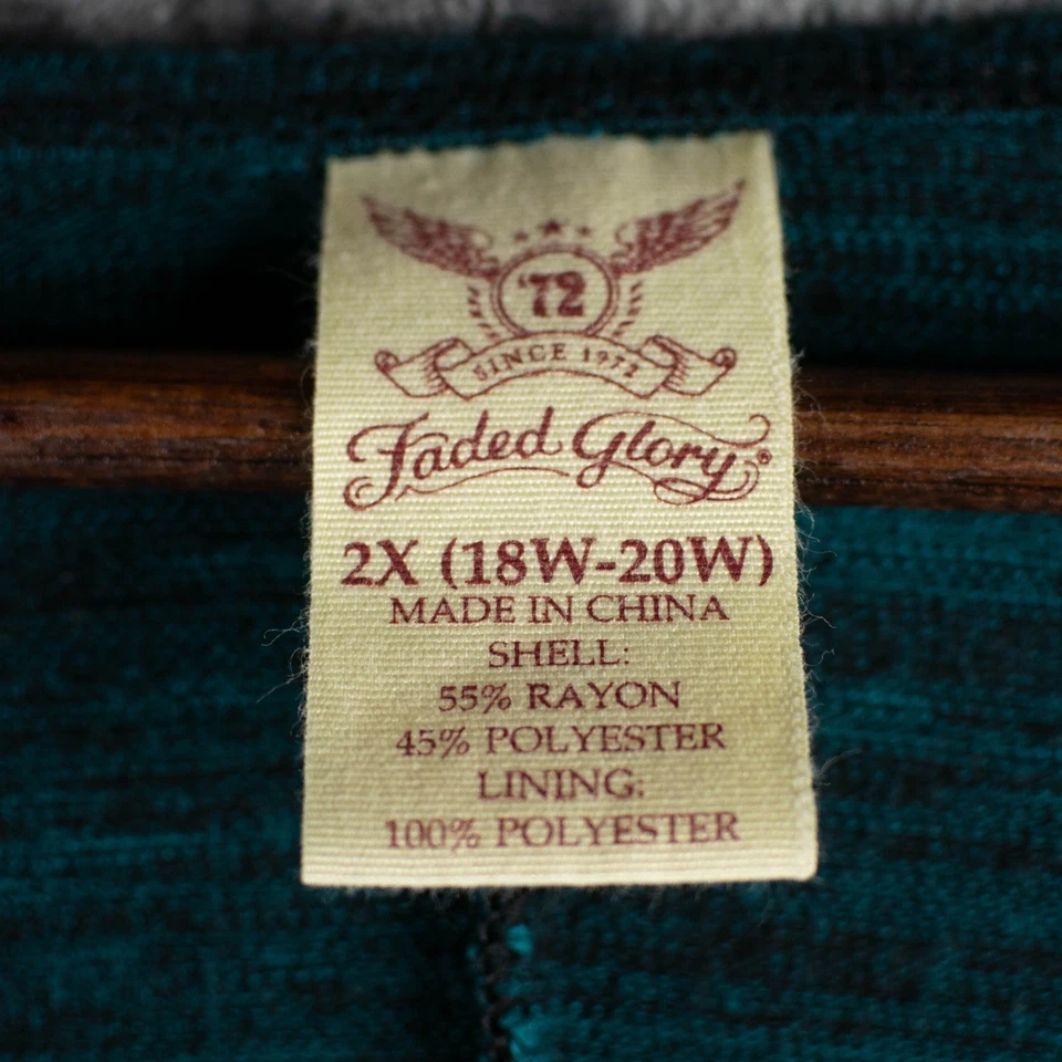 Top de mujer Faded Glory 2X antiguo verde azulado en capas manga larga talla grande Foto 2 de 4