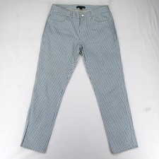 Brooks Brothers Pants Womens 6 White Blue Print Natalie Fit Cotton Stretch Ankle