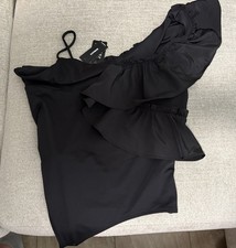 Express Black One Shoulder Ruffle One Piece body suit Large
