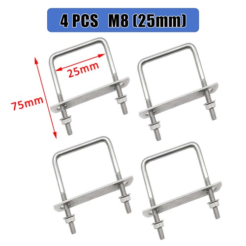 2/4 Sets M6 M8 M10 Square U-Bolts 304 Stainless Steel w/ Nuts Plate Washers UK - Picture 16 of 17