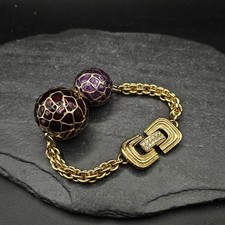MAWI LONDON Gemstone Bracelet Gothic Oversized Balls Chain Gold Plated Enamel 