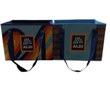2  ALDI Collapsible Box Bags 14x11x10 Blue / Rainbow - NWT