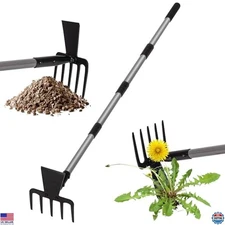 63" Adjustable Garden Hoe with 5-Tine Cultivator for Weeding & Planting