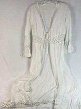 Boho White Lace Duster Kimono Beach Cover Up Festival Cardigan OS Resort Angel