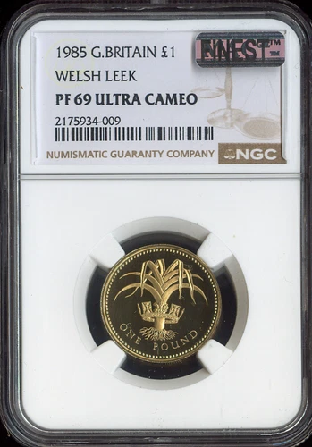 1985 GREAT BRITAIN 1 POUND WELSH LEEK NGC PF69 ULTRA CAMEO MAC FINEST .