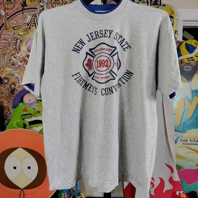 New Jersey Fireman Vtg Shirt Ringer Size Xl Belton 23.5x28 Tag A1 
