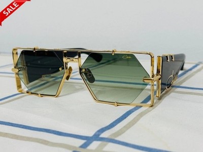 Cazal MD004 Sunglasses Black Gold Frame Green Lens Unisex Designer