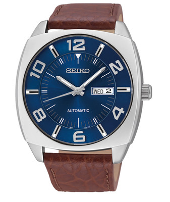 Seiko Recraft Blue Dial Day/ Date Brown Leather SNKN37 Automatic Men's Watch