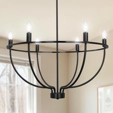 6-Light Black Round Candle Chandelier Light Fixture Adjustable Height 28.5 Inch