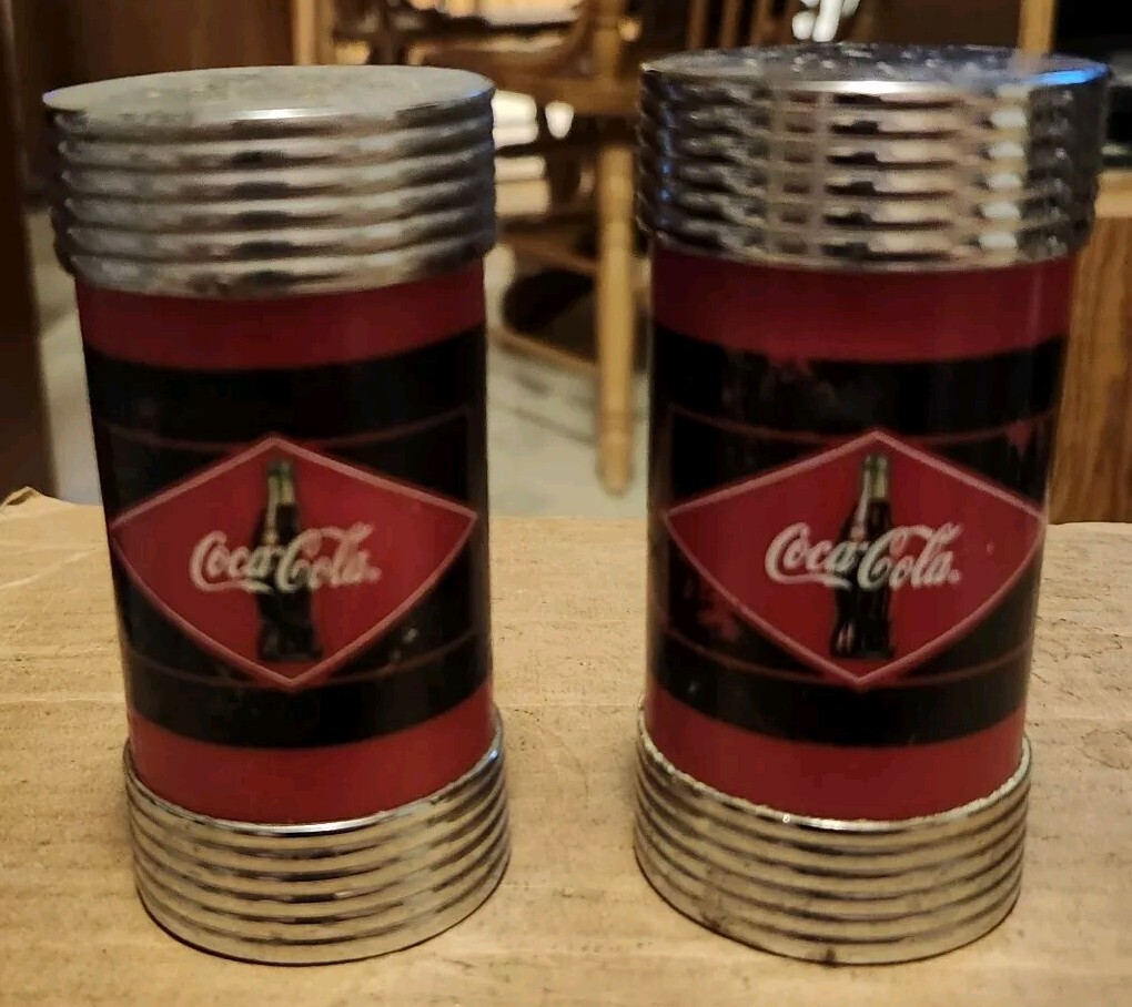 Coca Cola Retro Salt & Pepper shaker set chrome diamond logo Red