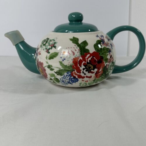 The Pioneer Woman Country Garden Teapot Teal Green and Multicolor 23 oz. Ceramic