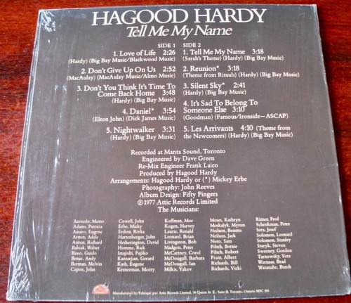 HAGOOD HARDY TELL ME MY NAME LP ATTIC (1977) EX++ PIANO +ACC. CANADA SHRINK - Imagen 3 de 4