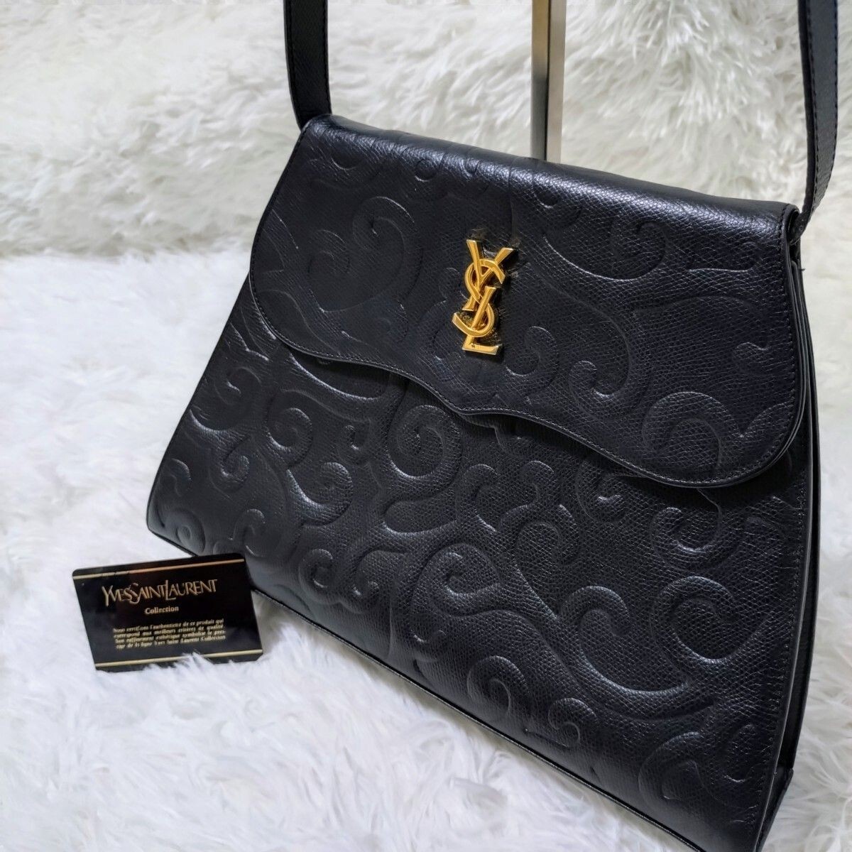 Borsa a tracolla YVES SAINT LAURENT vintage arabesca nera pelle YSL con cartellino