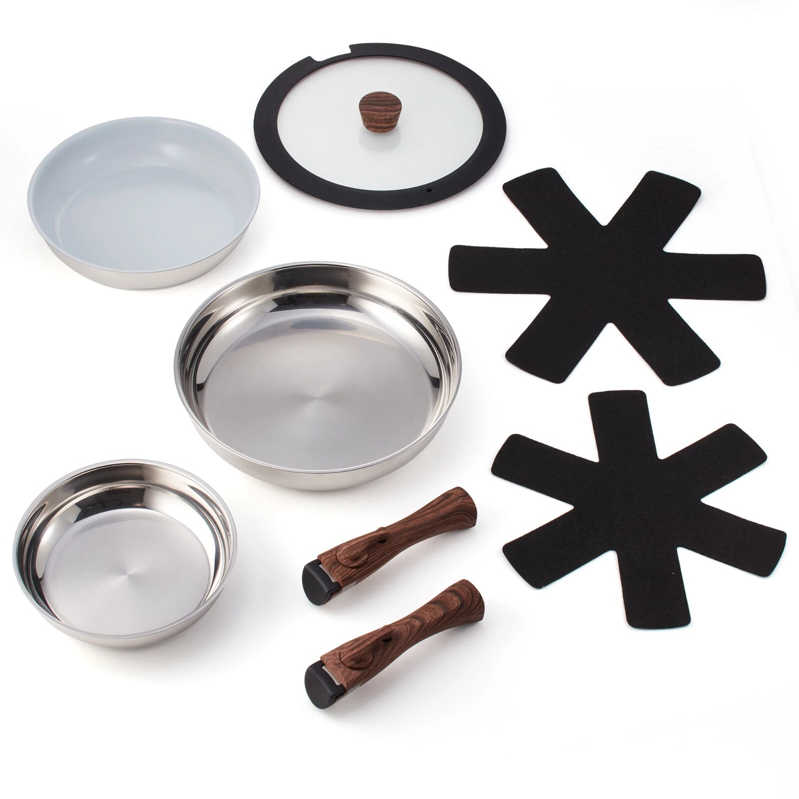 Ergo Chef 8 Piece Smart Pan Set Removable Handles Stainless Steel & Ceramic Pans