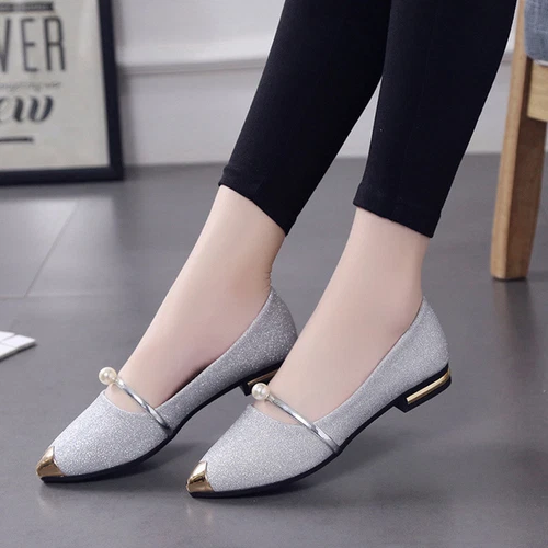 Vintage Fashion Women Pointed Toe Bling Single Shoes Casual Low Heel Flat Shoes - Bild 7 von 18